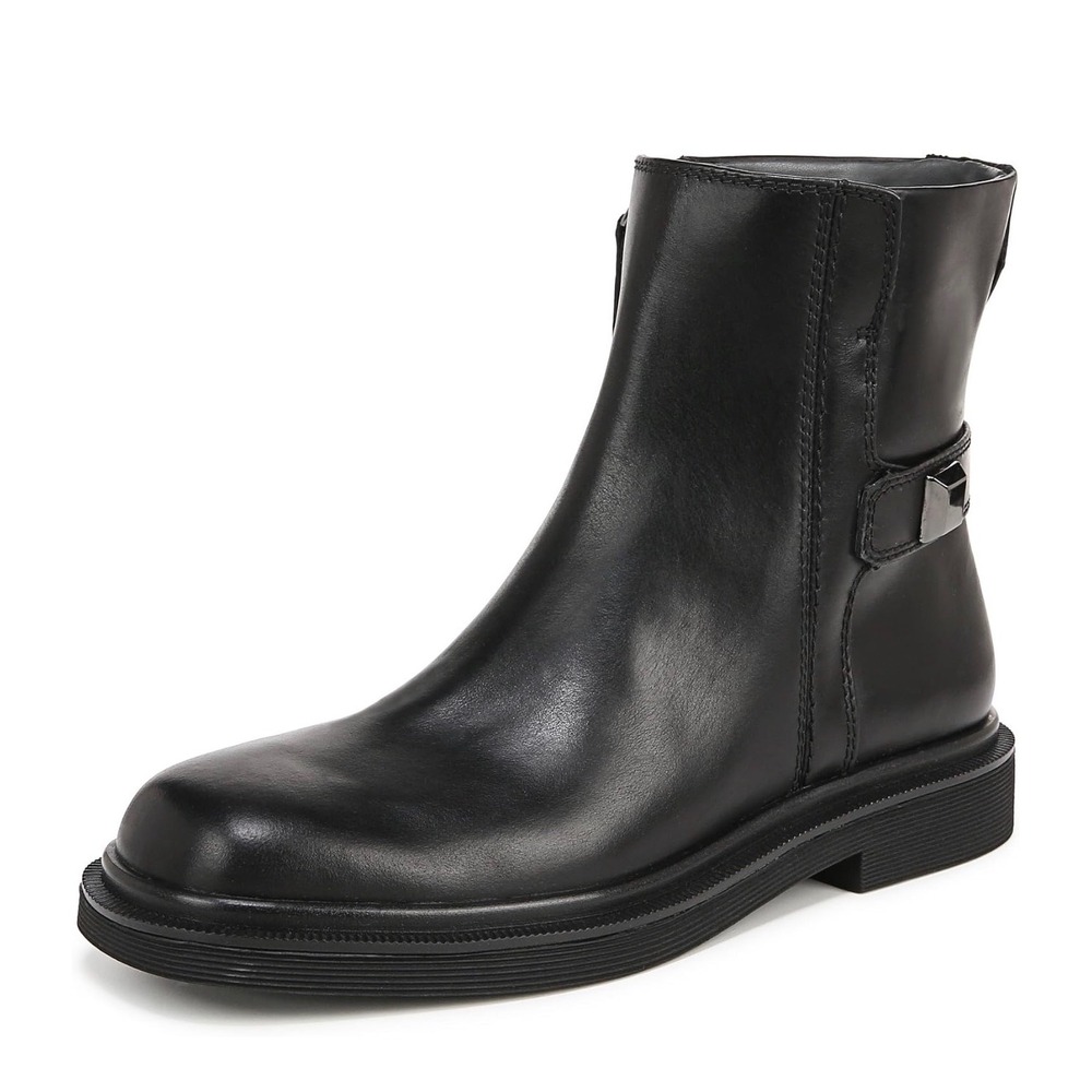 Franco Sarto Axel Black Leather Square Toe Ankle Boots Side Zip Womens 6.5M